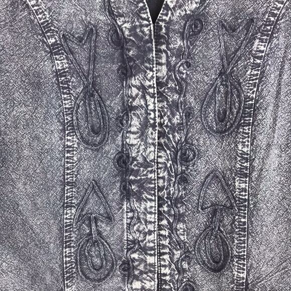 Scully Denim Long Sleeve Top Blouse Collar V-Neck Embroidered Raw Hem Size Small - Picture 3 of 12